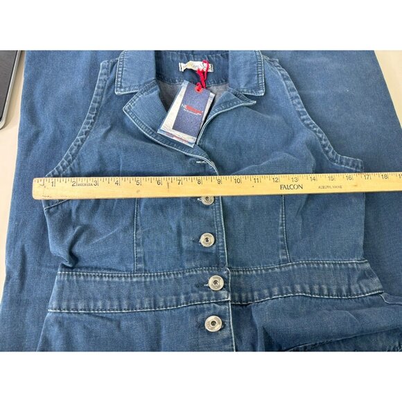 VTG Neways Sz 38 (8) Maxi Button Comfy Dark Denim Dress Sleeveless Collared NWT - Picture 7 of 10